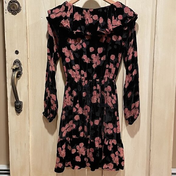 Michael Kors Rose velvet devore mini dress blackXS - Picture 3 of 8